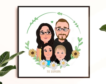 Family Illustration Portrait, Cute Custom Drawing, Toddler Mothers Day, Minimal Portrait, Mothers Day Gift, Gift for Mom, Mothers Day Prints
