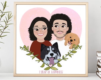 Portrait de famille personnalisé, illustration de couple, cadeau de Saint-Valentin, cadeau de couple, cadeau d'anniversaire pour petit ami, cadeau de fête des mères