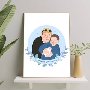 Cartoon Portrait From Photo - Custom Personalized Dad Illustration - Father's Day Present For Him From Daughter Wife Family, Birthday Gift