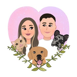 Custom Portrait Painting, Family Portrait Illustration with Pets, Custom Family Drawing, Mothers Day Gift, Gift for Mom, Gift from Daughter image 7
