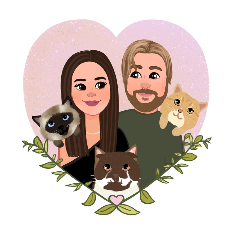 Custom Portrait Painting, Family Portrait Illustration with Pets, Custom Family Drawing, Mothers Day Gift, Gift for Mom, Gift from Daughter image 9