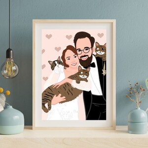 Ilustración de retrato familiar personalizada, regalo de retrato de pareja personalizado, regalo de aniversario único, dibujo familiar, regalo para novio