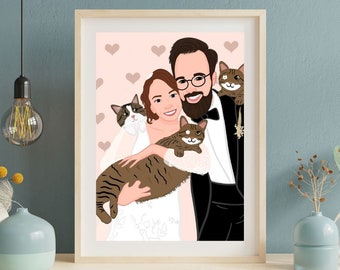 Custom Family Portrait from Photo – Personalized Family Illustration, Anniversary Gift, Digital Artwork
