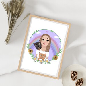 Custom Digital Portrait From Photo, Custom portrait gift for couples, Valentine's Day gift to her, Girlfriend gift, Owner and Pet Gift