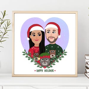 Presente de retrato personalizado de Natal - Desenho de família personalizado - Arte digital de feriado - Ilustração de casal personalizada - Presente de Natal para ele/ela