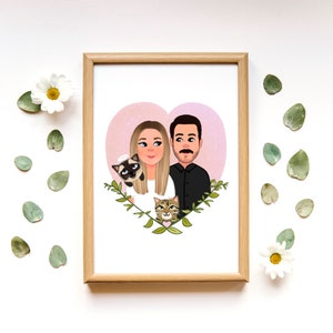 Portrait personnalisé avec un animal de compagnie, portrait personnalisé avec un animal de compagnie, dessin de famille d'animaux de compagnie à partir d'une photo, cadeau de fête des pères de l'épouse et de la fille