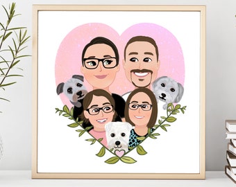 Ritratto personalizzato di coppia con animale domestico, ritratto personalizzato con animale domestico, proprietario e disegno di animale domestico da foto, coppia e animale domestico, regalo per la festa della mamma