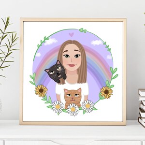 Custom Digital Portrait From Photo, Custom portrait gift for couples, Valentine's Day gift to her, Girlfriend gift, Owner and Pet Gift