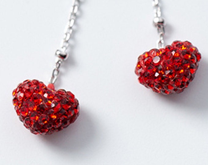 Bursting Red Heart Sterling Silver Drop Earrings with Micro-Inlay Zirconia Ideal Gift for Mothers Day