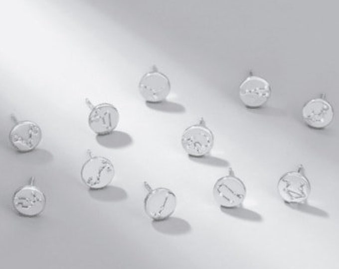 Constellation Zodiac Circle Stud Earrings