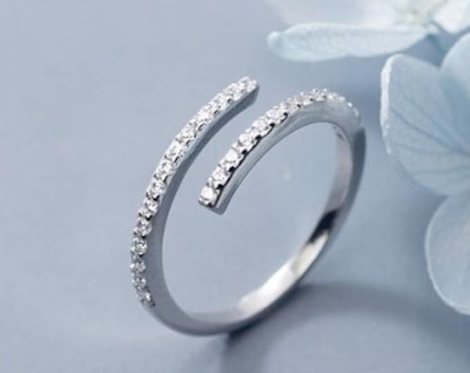 Open Rhinestone Silver Band Ring