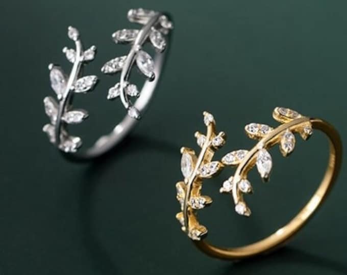 Silver & 14k Gold Plated Ivy Leaf Band Ring