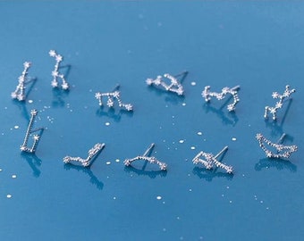 Constellation Zodiac Earrings 925 Sterling Silver  Aries Aquarius Cancer Capricorn Gemini Leo Libra Pisces Sagittarius Scorpio Taurus Virgo