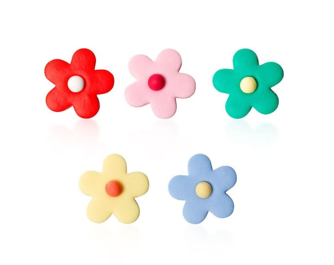 Floral Cute Stud Earrings In Red, Blue, Green, Yellow & Pink Sterling Silver and Resin, Minimalist Stud, Minimalist Jewellery, Cute, Jewelry