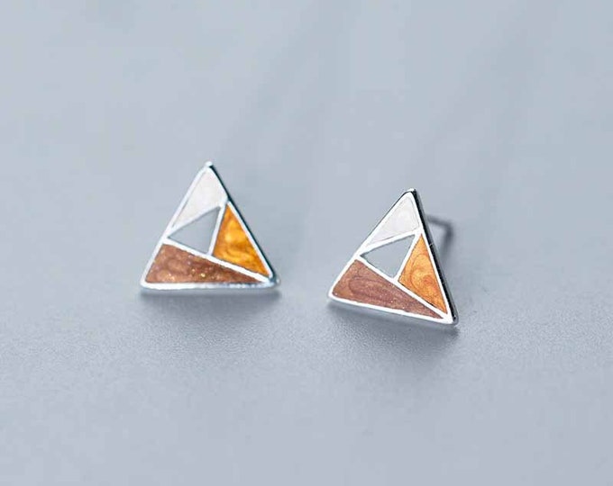 Colorful Geometric Triangle 925 Sterling Silver Stud Earrings, Triangle stud, Shapes