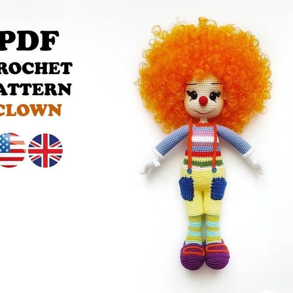 CROCHET PATTERNS Clown (Amigurumi, Crochet, Photo tutorial PDF file)