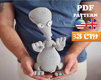 Alien Roger (American Dad) crochet pattern – 33 cm – amigurumi – crochet toy (PDF tutorial)