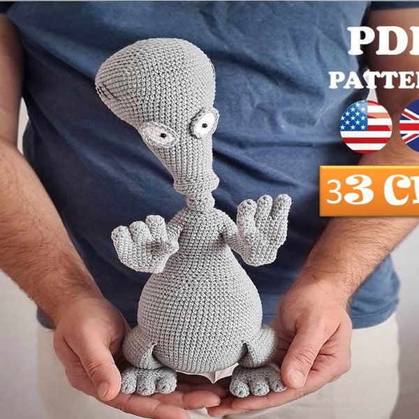 Alien Roger (American Dad) crochet pattern – 33 cm – amigurumi – crochet toy (PDF tutorial)