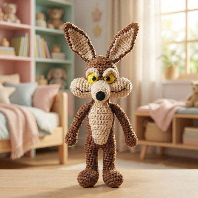 Coyote Crochet Pattern PDF, Cartoon Style Amigurumi Animal Keychain, Cute Wild Animal Crochet Toy, Digital Download image 1