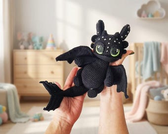 CROCHET PATTERN Black Dragon (Amigurumi, Crochet, Photo tutorial PDF file)