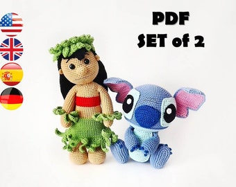 CROCHET PATTERN Lilo Doll and Blue Monster Alien (Amigurumi, Crochet, Photo tutorial PDF file)