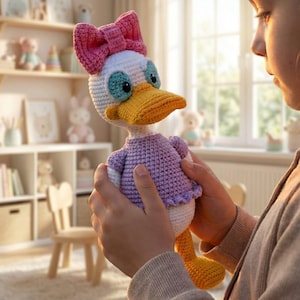 Modèle PDF canard au crochet - Jouet amigurumi canard fille, joli motif canard dessin animé, grande poupée 31 cm