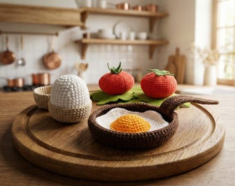 Patrón de amigurumi de huevo frito y huevo con cáscara a crochet (PDF)