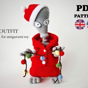 Schema all'uncinetto per vestiti di Natale (Alien / American Dad) - Giocattolo da 33 cm / Tutorial AMIGURUMI PDF