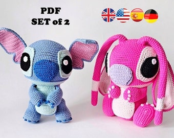 CROCHET PATTERN Blue and Pink Aliens Monsters (Amigurumi, Crochet, Photo tutorial PDF file)