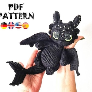 CROCHET PATTERN Black Dragon (Amigurumi, Crochet, Photo tutorial PDF file)