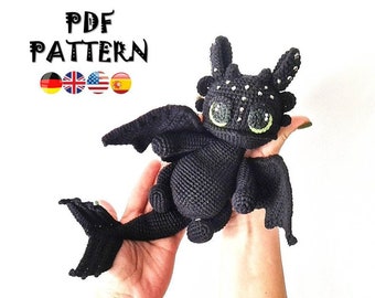CROCHET PATTERN Black Dragon (Amigurumi, Crochet, Photo tutorial PDF file)