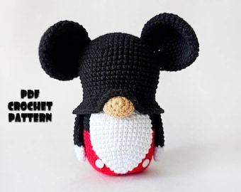 Cartoon Mouse Gnome, Crochet Mickey Gnome, Gnome amigurumi, Gnome Crocheting.