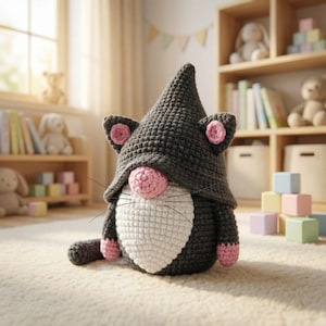 Padrão de crochê para gnomo gato, amigurumi em PDF