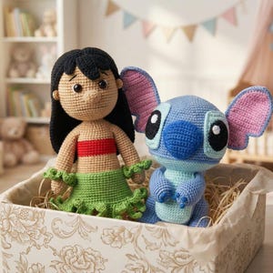CROCHET PATTERN Lilo Doll and Blue Monster Alien (Amigurumi, Crochet, Photo tutorial PDF file)