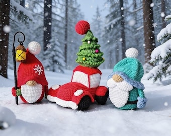 Christmas Gnomes and New Year Car Crochet Patterns: Amigurumi Set (PDF Pattern)