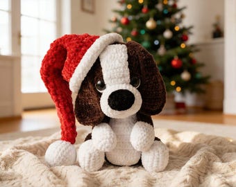 Crochet Puppy & Xmas Hat Pattern, Amigurumi Toy (PDF Pattern)
