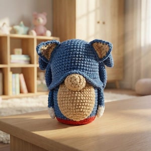 Blue Hedgehog Crochet Gnome, Amigurumi Pattern (PDF Pattern)