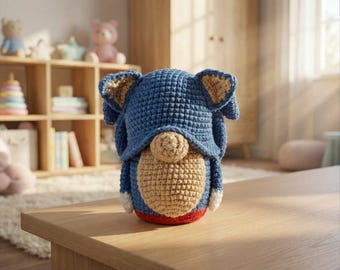 Blue Hedgehog Crochet Gnome, Amigurumi Pattern (PDF Pattern)