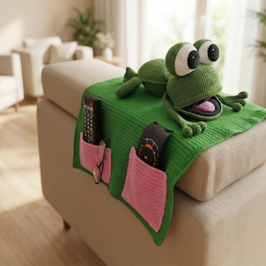 Frog Sofa Organizer Crochet Pattern, English US Terms ( Frog Couch Caddy Pattern, Photo tutorial PDF file )