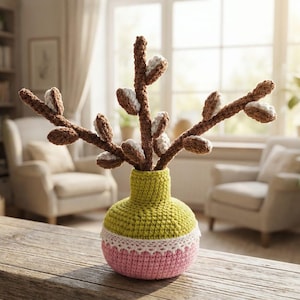 Gehäkelte Blumenvase / Häkelblumen / Osterkorb-Strauß