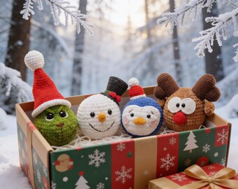 Christmas Ornament Crochet PDF Pattern – Grinch, Snowman, Reindeer (Set of 4)