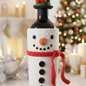 Christmas Wine Bottle Cover Crochet Pattern, Snowman Wine Bottle Cozy Holder Design, Christmas Table Decor