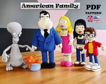 CROCHET PATTERN  Set of 6 – American Family – dolls (Amigurumi, Crochet, Photo tutorial PDF file)