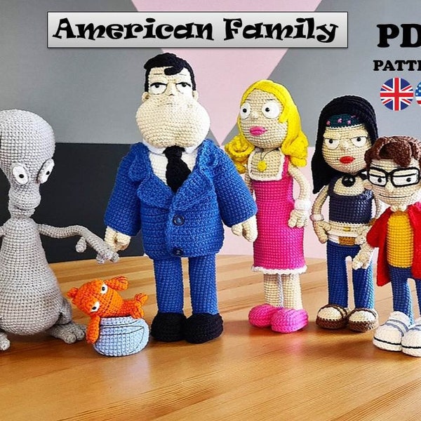 HÄKELANLEITUNG 6er Set – Amerikanische Familie – Puppen (Amigurumi, gehäkelt, Fotoanleitung PDF-Datei)