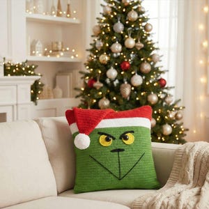 Christmas Stealer Crochet Pillow Pattern: Christmas green villain cushion PDF