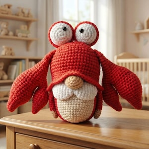 Crochet Lobster Gnome Pattern, Amigurumi Animal (PDF Pattern)
