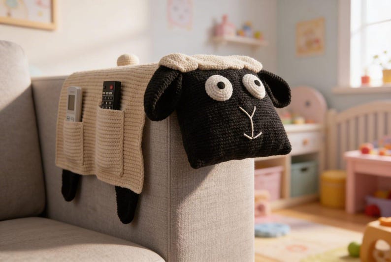 Crochet Pattern: Sheep Sofa Organizer, Couch Caddy (PDF Pattern) image 1
