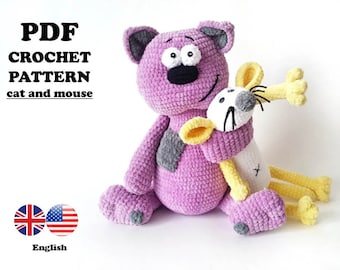CROCHET PATTERN Cat and Mouse Toy / Amigurumi tutorial PDF file