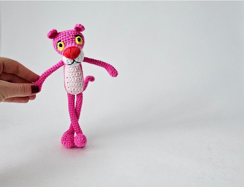 Panthère Rose En Crochet - Doudou Peluche Amigurumi Fait Main - 28 Cm - Neuf France