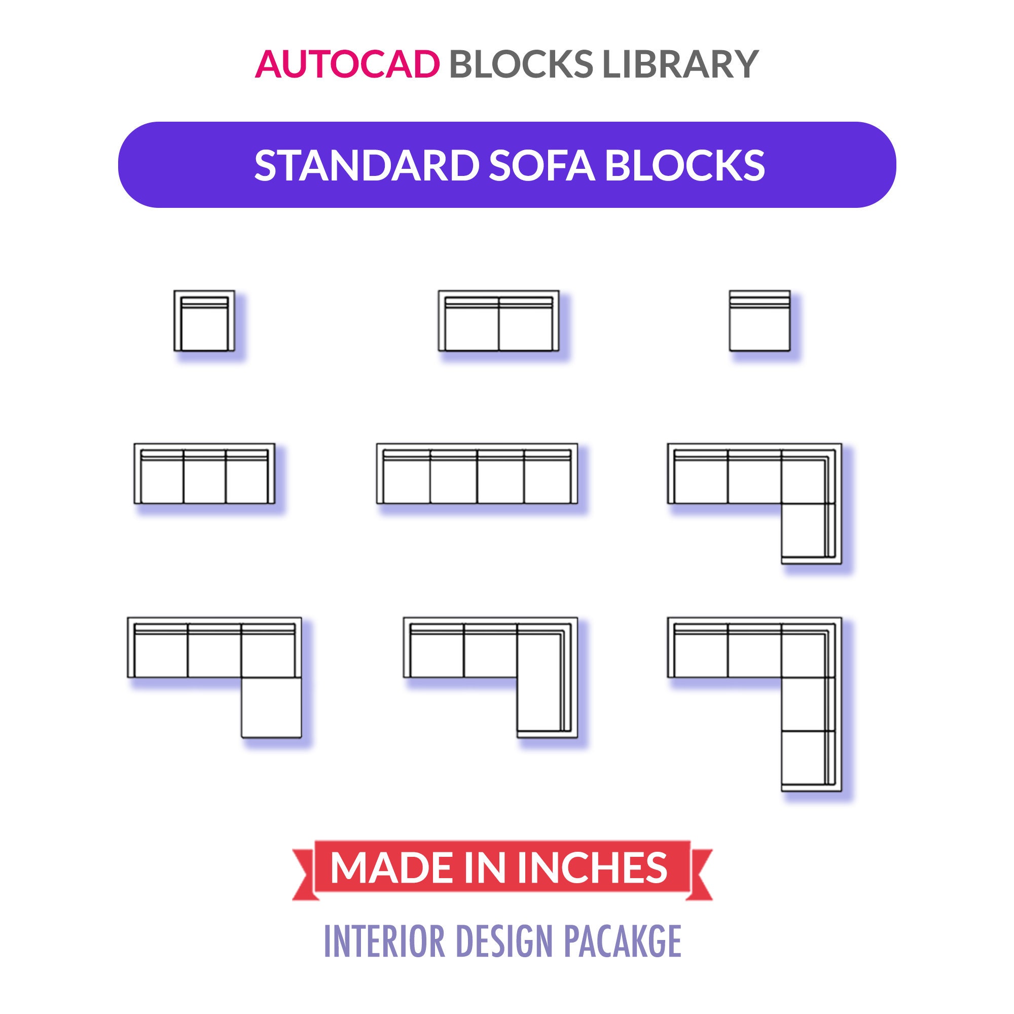 Autocad 2D Blocks | Custom Sofa Blocks | Plan View